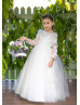 Off Shoulder White 3D Flowers Appliques Flower Girl Dress